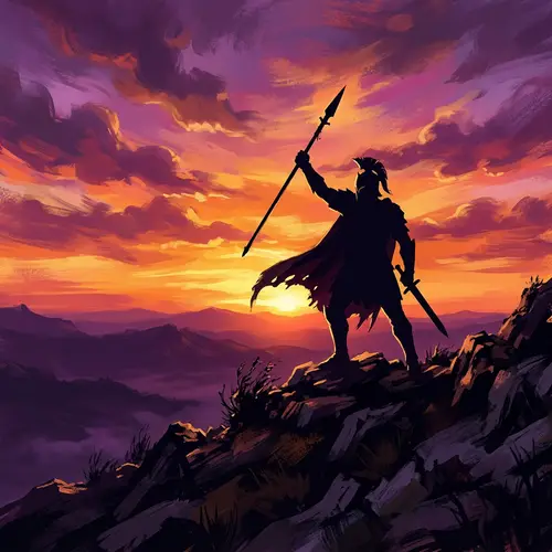 Epic Fantasy Warrior at Sunset: Mythical Art