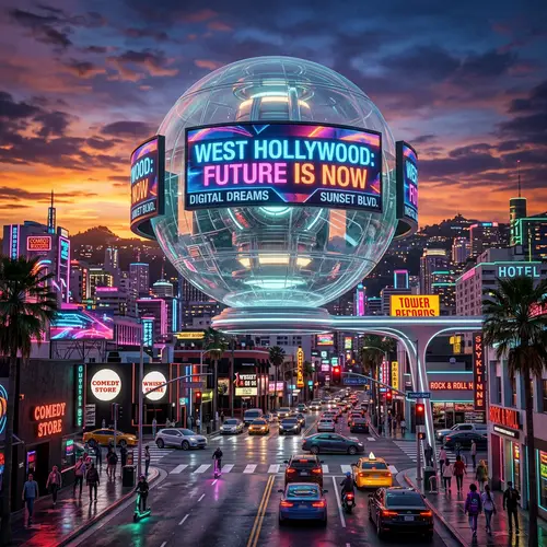 Futuristic Glass Sphere & LED Billboards in West Hollywood