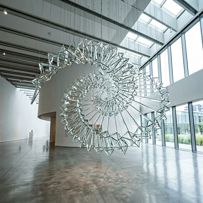 Mesmerizing Glass Tribonacci Installation | Geometric Precision & Ethereal Atmosphere Mesmerizing Glass Tribonacci Installation | Geometric Precision & Ethereal Atmosphere