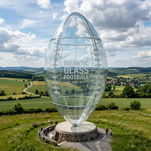 Gigantic Transparent Glass Football Balancing Act