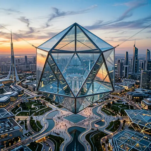 Futuristic Glass Icosahedron Installation | Geometric Art