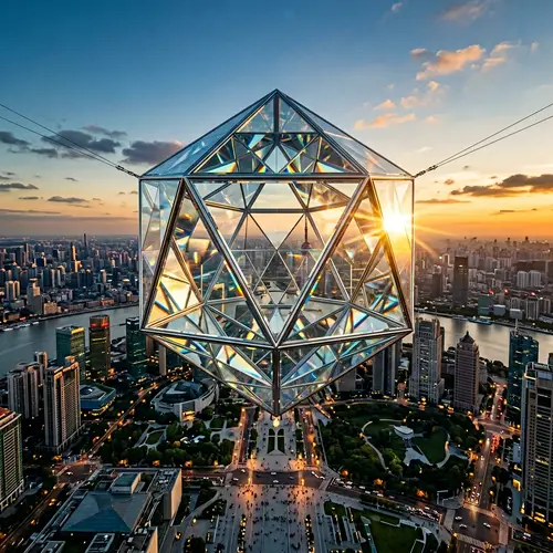 Futuristic Clear Glass Icosahedron Installation | Geometric Art