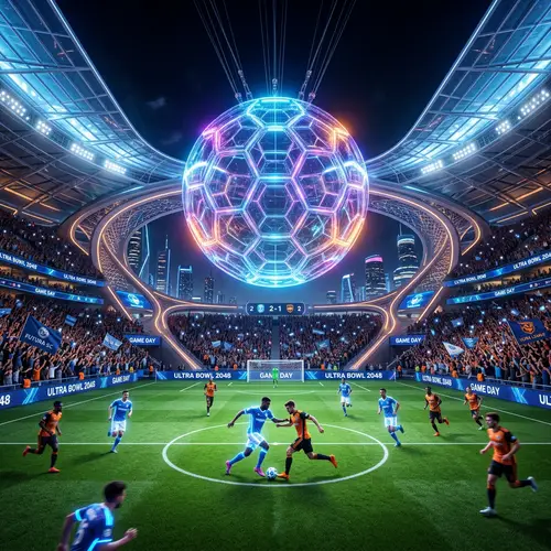 Futuristic Soccer Stadium with 50 ft Transparent Glass Ball
