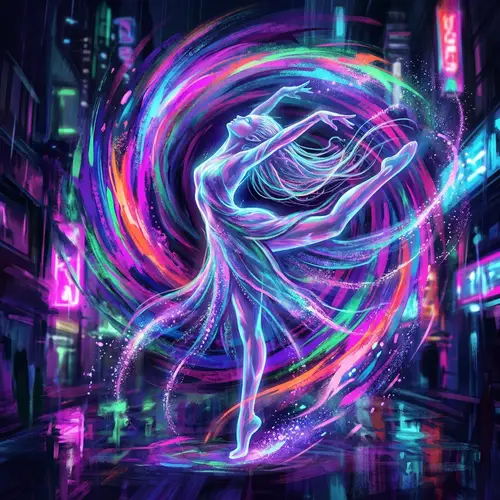 Mystical Being Dancing in Vibrant Neon Hues | Cyberpunk Art