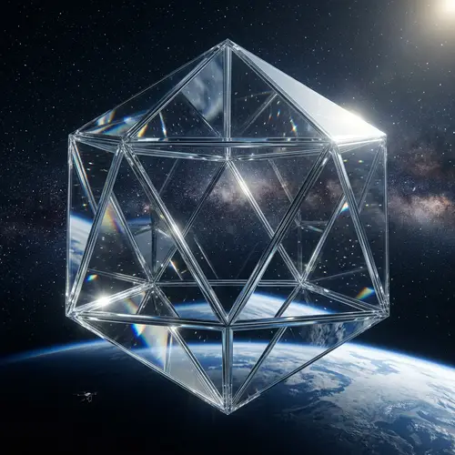 Transparent Glass Icosahedron in Open Space | Geometric Art
