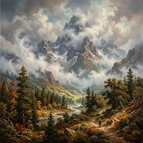 Ancient Californian Landscape Painting Inspired Mountain Peak