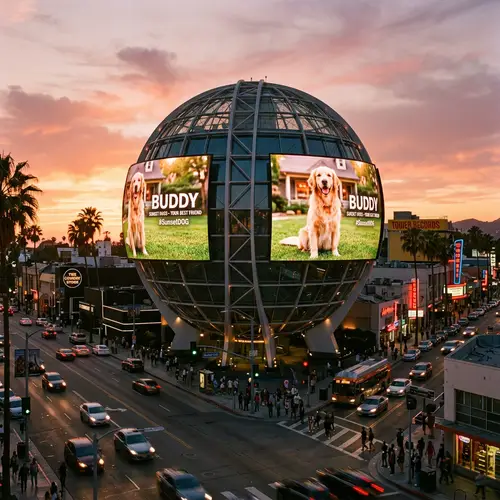 Dog Image Adorned Sphere on Sunset Blvd