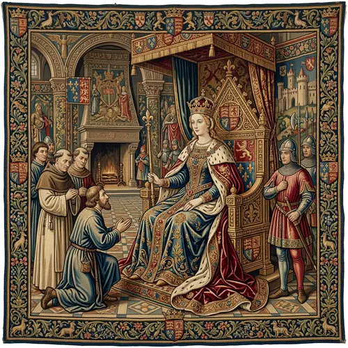 Royal Figure in Grand Hall - Medieval Tapestry Style