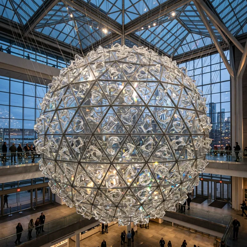 Suspended Glass Sphere Sculpture | 50 ft Masterpiece Design