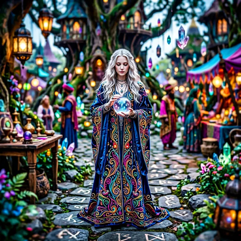 Mystical Diviner in Ethereal Flowing Robes
