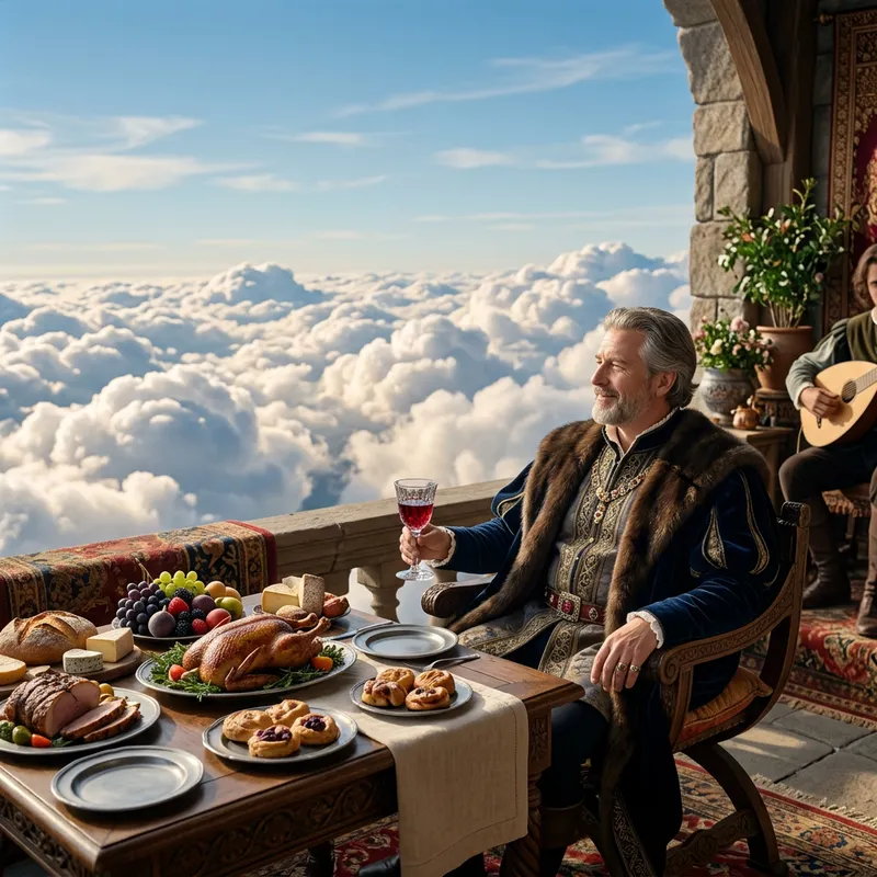 Above the Sky: A Noble's Tranquil Moment of Relaxation Above the Sky: A Noble's Tranquil Moment of Relaxation