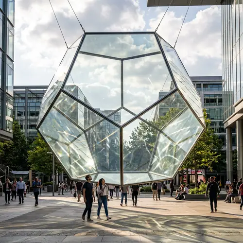 Giant Glass Dodecahedron: Mesmerizing Airborne Sculpture