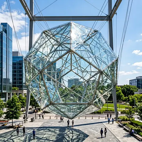 Dazzling 50-Foot Clear Glass Dodecahedron in Space