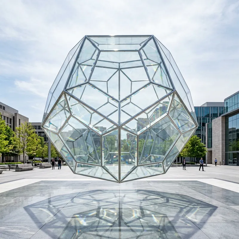 50ft Clear Glass Dodecahedron Sculpture | Geometric Art