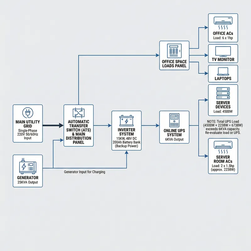 Power System Setup: Generator, Inverter, UPS | Diagram