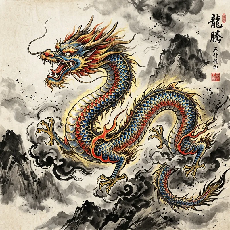 Majestic Chinese Dragon in Traditional Ink Painting