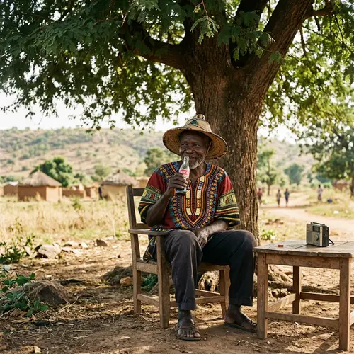 Elderly Man from Burkina Faso Enjoying Cola Drink