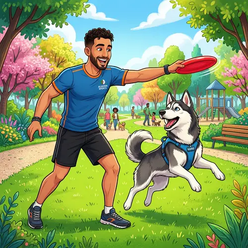 Playful Siberian Husky Interaction in Colorful Park Setting