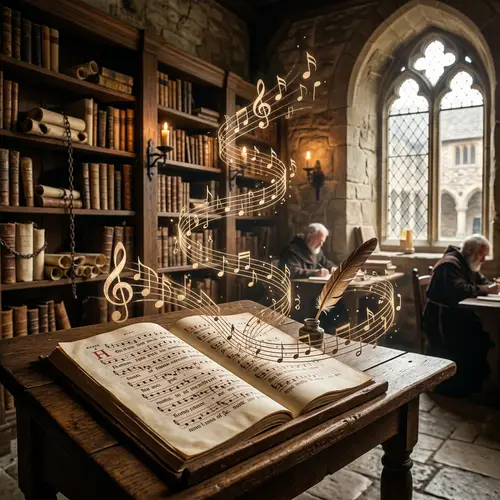 Dancing Music Notes in a Medieval Library