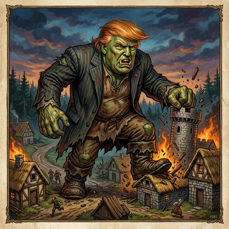 Donald Trump as an Angry Troll: Village Destruction