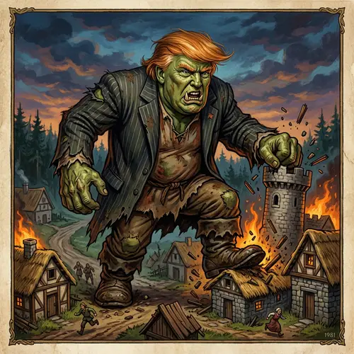 Donald Trump as an Angry Troll: Village Destruction