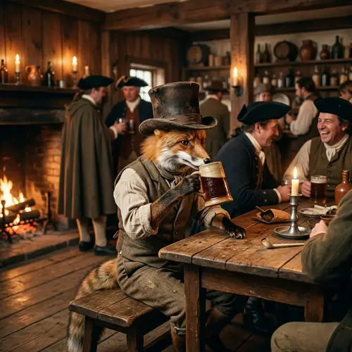 Fox in Top Hat: New England Tavern Scene, 1790