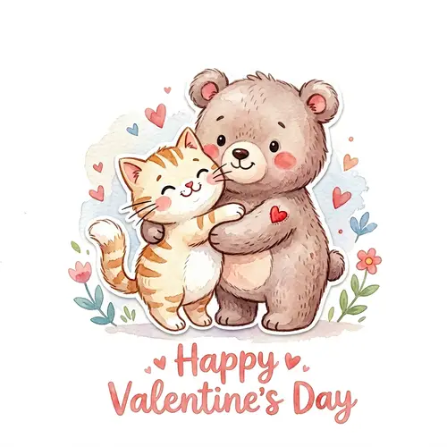 Adorable Bear and Cat Valentine's Clipart