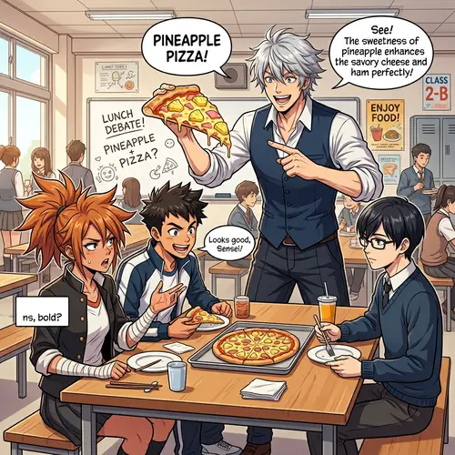 Anime Teacher Introduces Pineapple Pizza Idea to Diverse Students