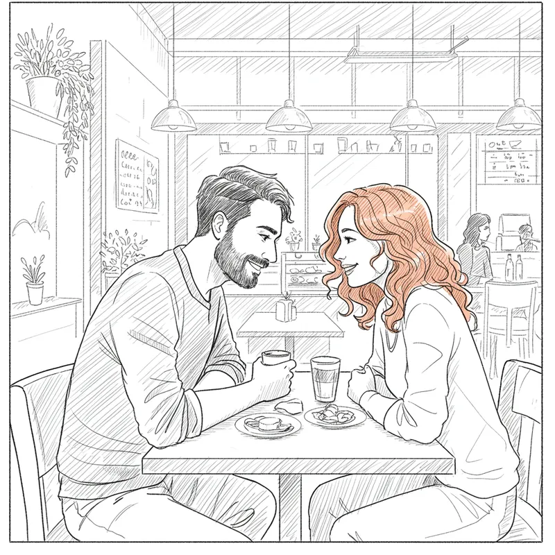 Couple Dining Together in a Cozy Cafe