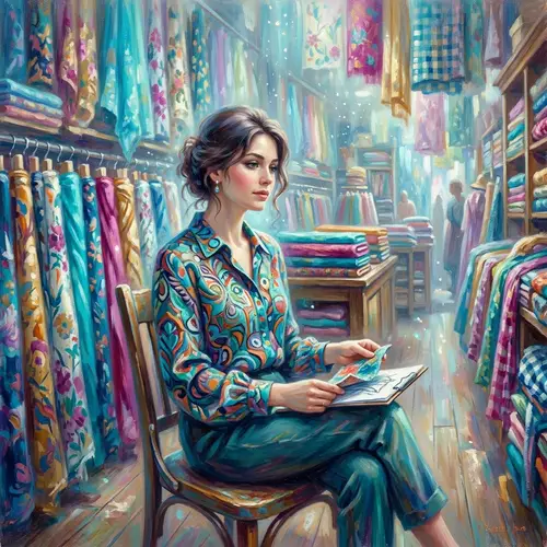 Lady in Fabric Store | Impressionist Style Shirt Print Collection