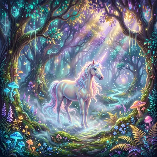 Magical Forest Unicorn Painting | Dreamlike Nature Fantasy Art