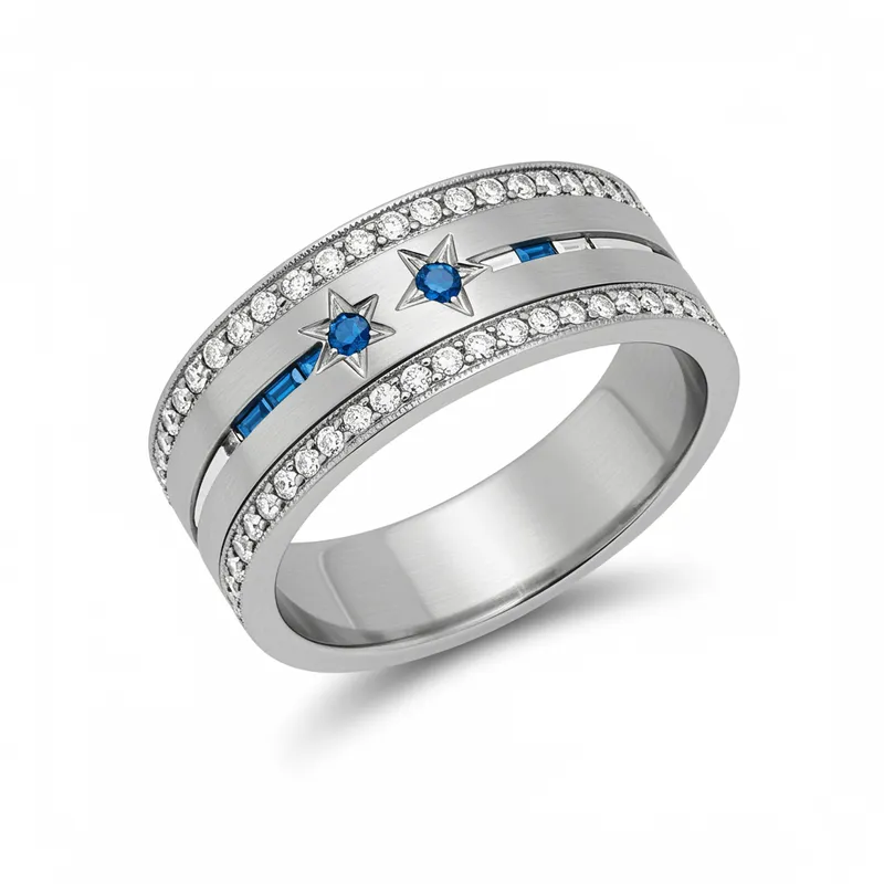 Star-Designed Wedding Rings with Blue Stones