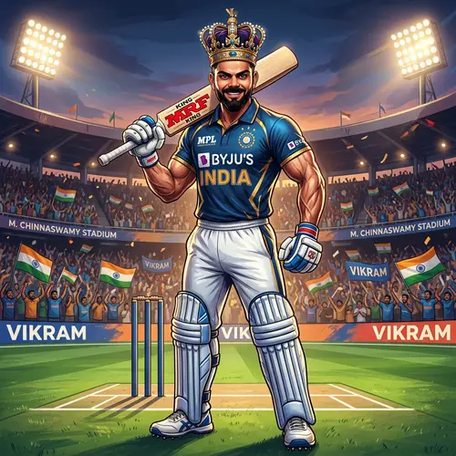Prominent Cricket Player Illustration with Crown