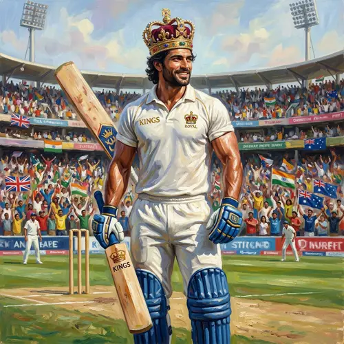 King of Cricket - Muscular man in cricket attire with royal crown