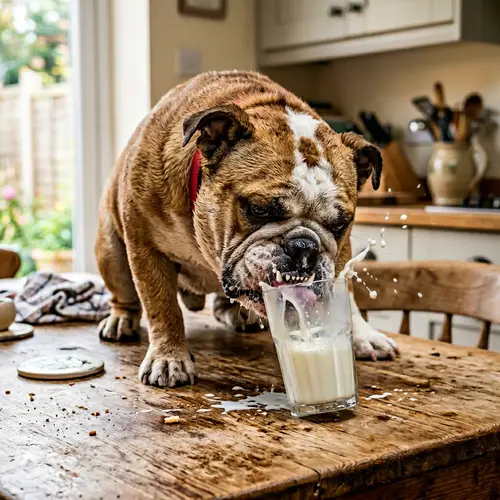 Angry Dog Drinking Milk from Glass