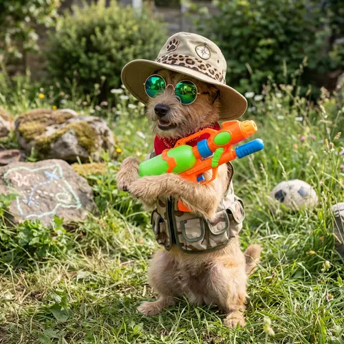 Humorous Dog Character with Hat and Sunglasses