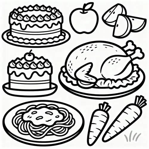 Delicious Cakes, Chicken, Pasta & Coloring Pages