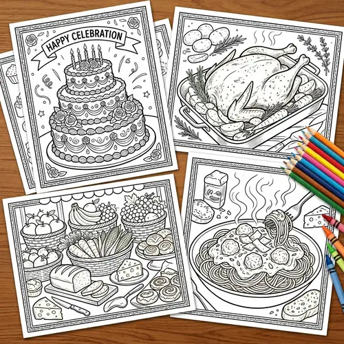 Delicious Cakes, Chicken, Pasta & Coloring Pages