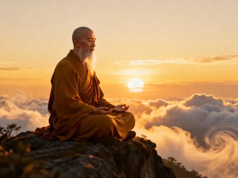 Monk Meditating at Sunrise: A Serene Moment