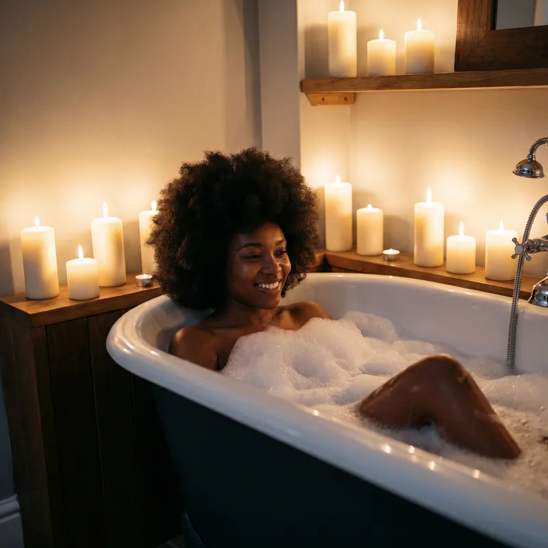 Relaxing Bubble Bath: Afro Beauty & Candles