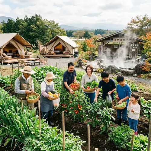 Harvesting Fun: Japanese Family at a Glamping Farm