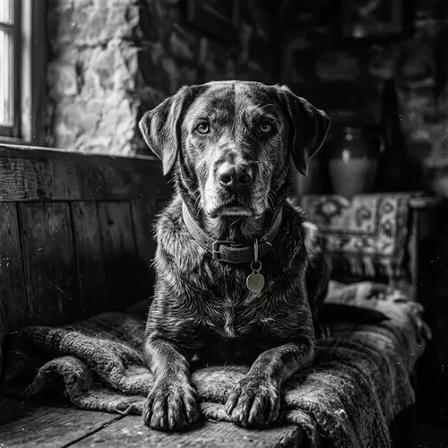 Vintage Portrait of Faithful Dog in Dramatic Black and White