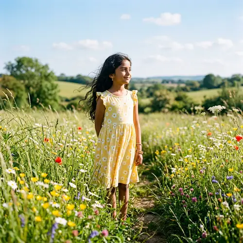 Young South Asian Girl in Spring Meadow | Colorful Nature Scene