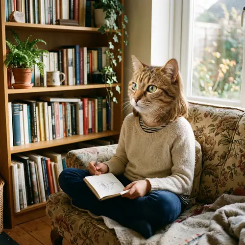 A Girl with a Cat Head: Unique Art Concept