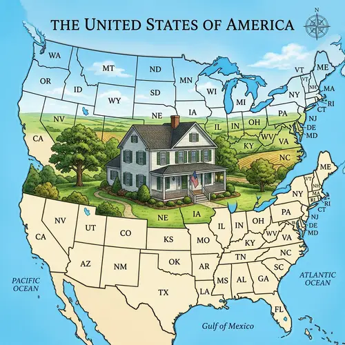 Classic American House in United States Map | Mid-West Region