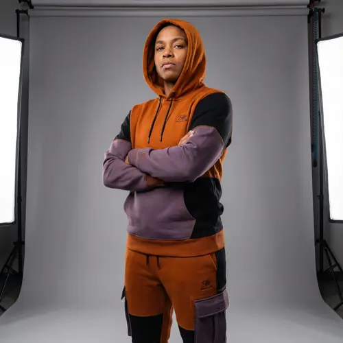 Professional Work Uniform in Orange, Black, Purple | Studio Fashion Photography