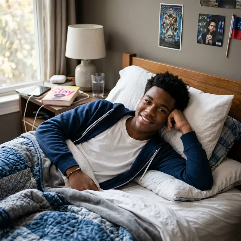19-Year-Old African American Boy in Bed
