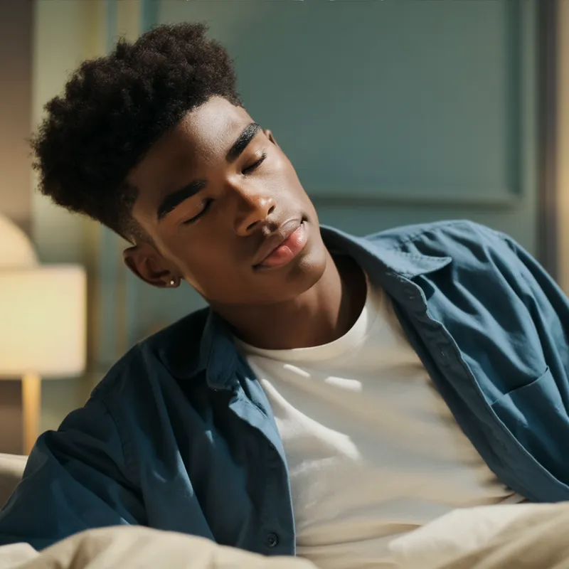 19-Year-Old African American Boy in Bed