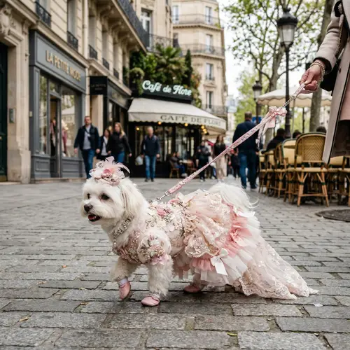 Fashionable Dog in Girly Couture Outfit