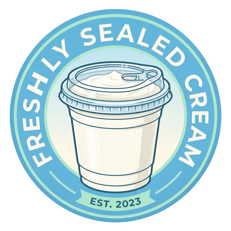 Circular Logo Design with Disposable Plastic Cup and Cream